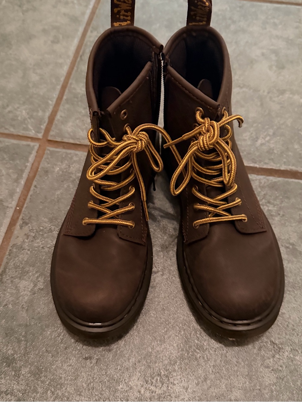 Dr. Martens Kids Brown Boots with Gold Laces